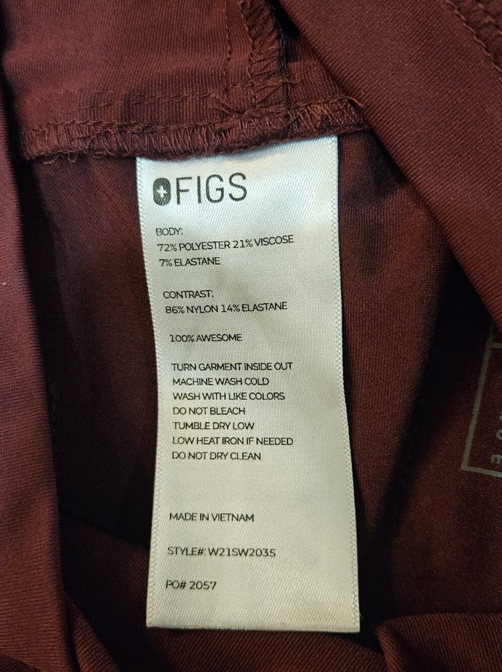 Figs Women's Burgundy Maternity Straight-Leg Scrub Pants Size Medium - Picture 6 of 7